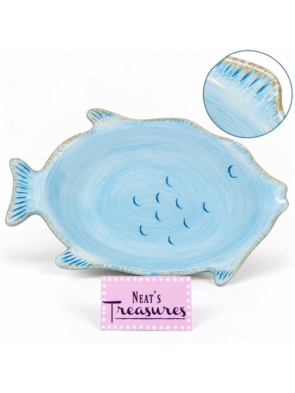 Ambiance Collections BY THE SEA Light Blue Ceramic Fish Figural 13" Serving Bowl